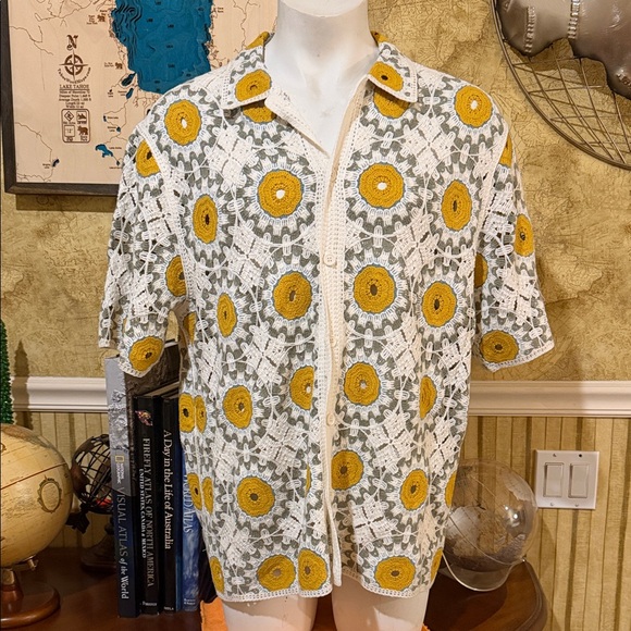Absent Other - Absent Men’s Crochet  Button-Up Shirt. NWT. Runs small- listing as 2XL.